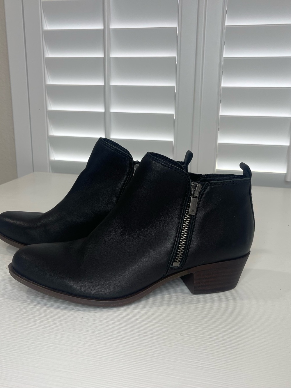 Lucky Brand Black Leather Ankle Boots with Side Zips
